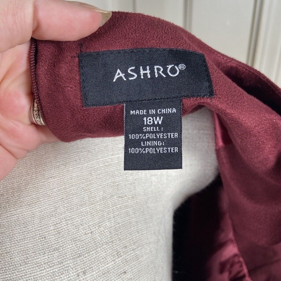 ASHRO Maroon Lined Velvet Midi Formal Casual Wear Dress Size 18W‎ Eyelet Design - Picture 4 of 6